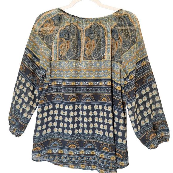 Fleur Bleve Anthro Boho Sheer Puff Sleeve Blouse Womens M Colorful Flowy - Picture 2 of 13